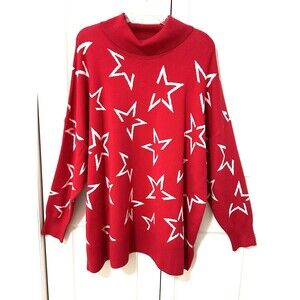 NEW LIVI FOR LANE BRYANT PLUS SIZE 26-28 TURTLENECK RED SWEATER WHITE STARS NWT